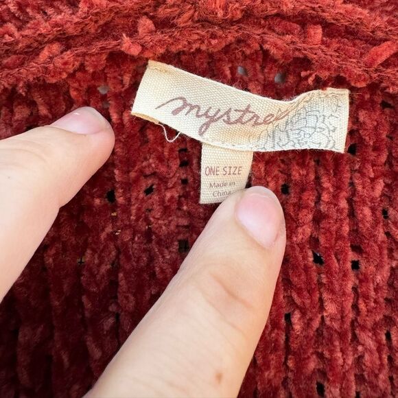 Mystree Women's Fringe Bottom Cardigan in Burnt Orange One Size - Picture 4 of 5